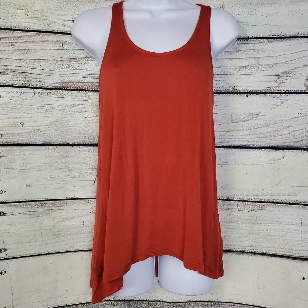 Vanity Rust Orange Sleeveless Tank Top Women’s Size M High Low Racerback Stretch